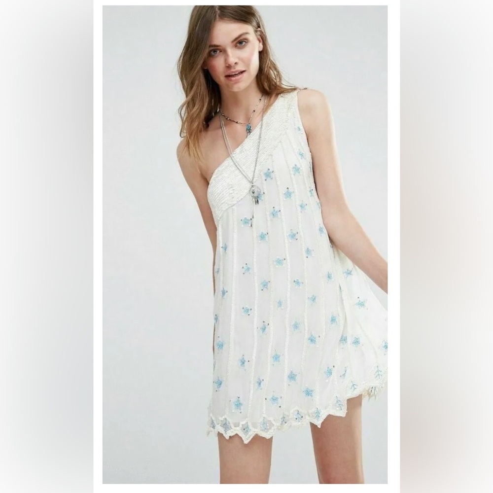Free People One Shoulder Star Embroidered Sequin Dress
